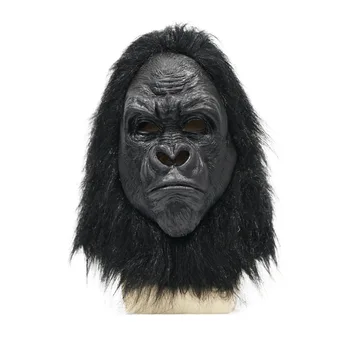 Маска Гориллы на всю голову на Хэллоуин, латекс, Черный шлем ужасов в виде шимпанзе С волосами, костюмы для косплея, реквизит для вечеринки
