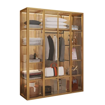 Металлический шкаф-купе, спальня, шкаф для одежды из алюминиевого сплава, комбинированный шкаф-купе, собранный стеклянный шкаф для хранения