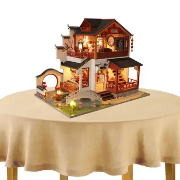 Миниатюрный домик своими руками, модель китайского дворика со светодиодной подсветкой, Рождественские украшения на День Благодарения, Подарки, игрушки своими руками для семьи и друзей