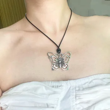 Минималистичное Милое металлическое ожерелье с полой бабочкой, элегантные веревочные цепочки, колье-чокер для женщин, женские украшения в стиле Гиперболы