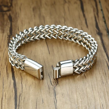 Модный мужской браслет в стиле хип-хоп с двойной цепочкой из нержавеющей стали 1шт.