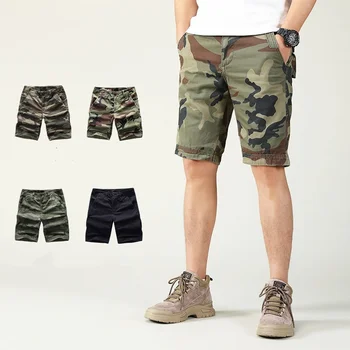 Мужские летние повседневные шорты длиной до колена в стиле Сафари, военные камуфляжные брюки-карго, Свободная мода из хлопка в стиле ретро