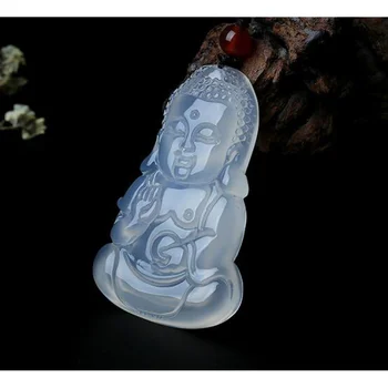Натуральный белый нефритовый Агат, Статуя буддийского Бодхисаттвы, Амулет, ожерелье, Подвеска
