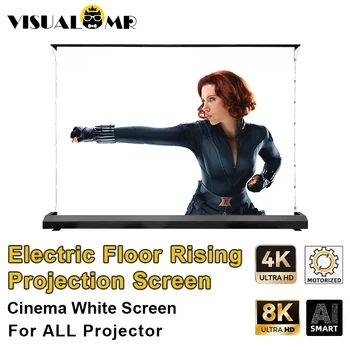Недавно модернизированный Электрический Напольный Проекционный Экран с Моторизованным натяжением 72-150 дюймов Cinema White 4K / 8K Для всех проекторов