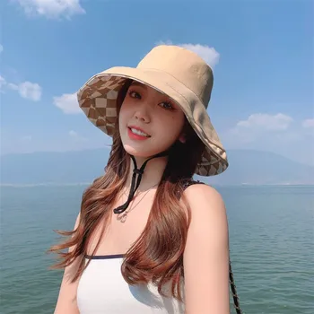 Новая летняя уличная широкополая шляпа-ведро с солнцезащитным козырьком, которую можно носить с обеих сторон свежей шляпы для путешествий на море