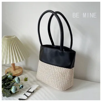 Новая плетеная корзина для овощей, женская сумка в стиле ретро, небольшой дизайн, сплетенная из травы сумка для рук, наплечная сумка подмышками