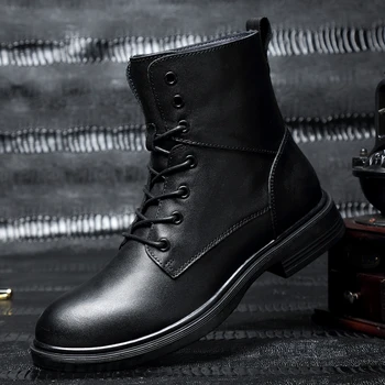 Новое поступление, мужские ботинки, Черная зимняя повседневная обувь, Модные ботинки из натуральной кожи, Высококачественные мужские военные ботинки, Теплая зимняя обувь