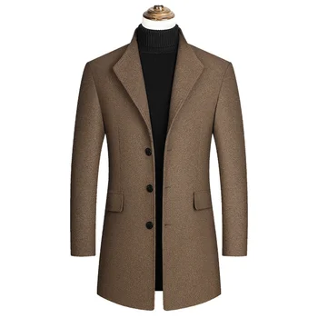 Новые мужские шерстяные пальто, зимняя толстая деловая повседневная куртка, мужской однобортный тренч, приталенное шерстяное пальто, большие размеры 4XL