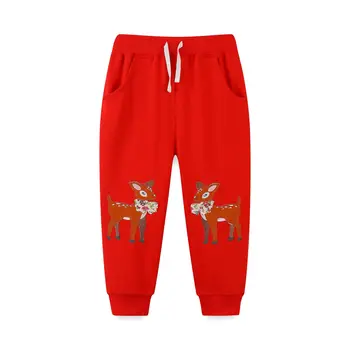 Новые спортивные штаны для мальчиков и девочек, Рождественская одежда, осенне-весенние штаны с вышивкой в виде лося, детские штаны на завязках