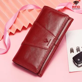 Новый женский кошелек из натуральной кожи, ретро-сумочка для мелочи, RFID противоугонная щетка, длинный кошелек