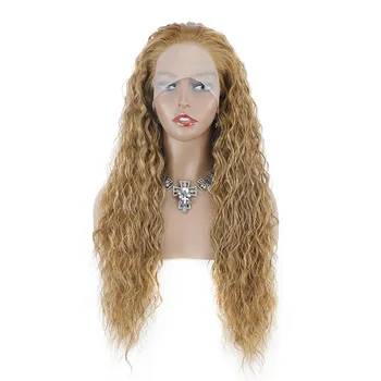 Носите ежедневно кружевной парик из синтетических париков для чернокожих женщин, длинные вьющиеся волосы, волнистые от воды, косплей из высокотемпературного волокна