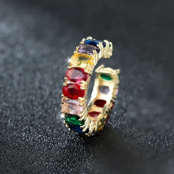 Очаровательные Позолоченные Разноцветные Кольца с овальным цирконом, Нежные Открытые Регулируемые кольца с радужным камнем для женщин, украшения для коктейльных вечеринок