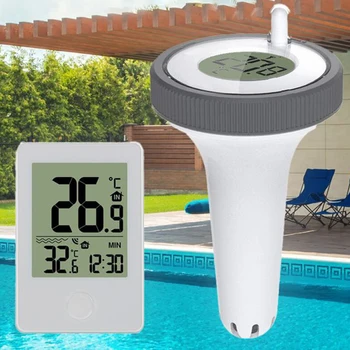 Плавающий термометр для бассейна Со светодиодным дисплеем, цифровой термометр для бассейна, легко считываемый с часами времени для водных спа-салонов, аквариумов