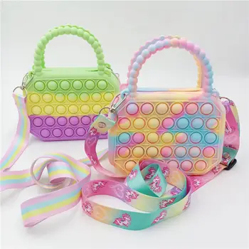 Поп-кошелек Силиконовая сенсорная сумка с пузырьками, сумка через плечо, игрушки-антистресс, сумка для помощи при аутизме, мешочек для монет для детей