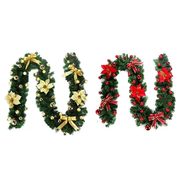 Рождественская гирлянда длиной 9 футов с ягодами и сосновыми шишками для входной двери, 1 шт., зеленая + желтая
