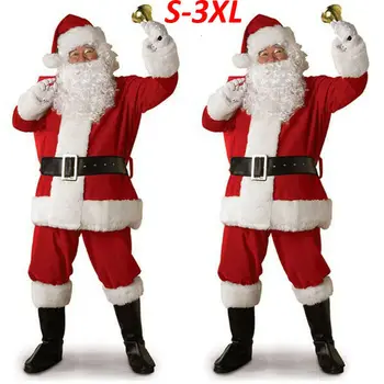 Рождественский костюм Санта-Клауса, Косплей, Одежда Санта-Клауса, Маскарадный костюм на Рождество Для мужчин, 5 шт./лот, костюм Для взрослых, хо