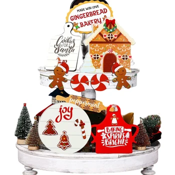 Рождественский многоуровневый декор для лотков, классические рождественские декоративные знаки и таблички, декор для сезонных вечеринок.