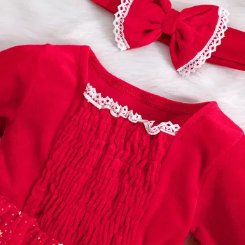 Рождественское платье для маленькой девочки Санта Клауса, красное платье-пачка принцессы с повязкой на голове