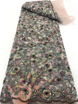 Свадебная кружевная ткань с кристаллами и бисером, новинка 2023 года, высококачественные Свадебные платья, Африканская тюлевая сетка с блестками, Роскошные бусины ручной работы