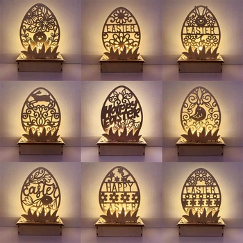Светящееся светодиодное Пасхальное деревянное украшение в виде кролика, Веселый Пасхальный кролик, цветочный орнамент с подсветкой, подарок своими руками для детей, домашний декор