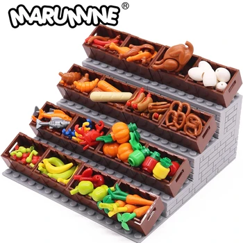 Строительные блоки Marumine Food, детали из модельного кирпича, Курица-гриль, хлеб, хот-дог, Морковь, Яблоко, Банан, Классические Аксессуары для игрушек