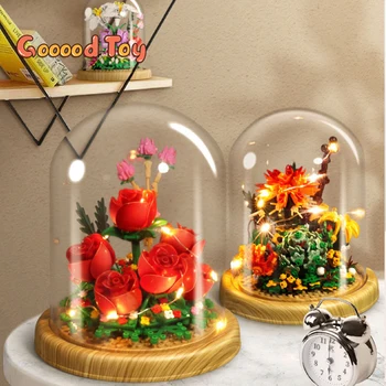 Строительный блок Rose Micro Bouquet Moc, цветочные Суккуленты, Строительный кирпич для цветов в горшках для детей, подарок подруге на День рождения для девочек