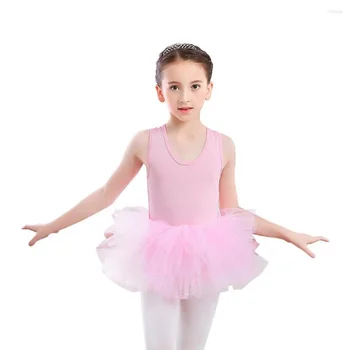 Сценическая одежда для балетных танцев для девочек, однотонная модная юбка-пачка с круглым вырезом, боди без рукавов, цельная гимнастика