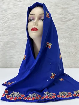 Того же цвета, случайный узор, королевский синий, тюлевая вышивка, кружевной головной убор в нигерийском стиле Геле с камнями, Африканский шарф для женщин, 1 комплект