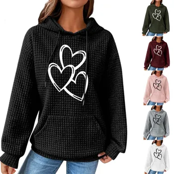 Толстовки с капюшоном, женские свитера с принтом Love, топы-пуловеры с длинными рукавами
