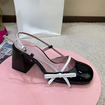 Туфли на массивном каблуке, летние босоножки для женщин, новинка 2023 года, модные женские туфли в стиле Лолиты на квадратном каблуке, пикантные вечерние туфли на высоком каблуке
