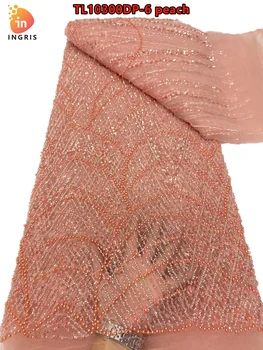 Тюлевая кружевная ткань с африканскими блестками, расшитая бисером 2023, Высококачественная Французская кружевная ткань с вышивкой для вечернего платья TL10300DP