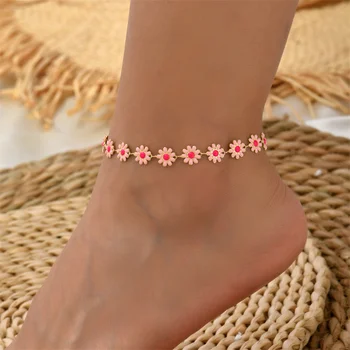Чешский браслет из цветов сладкой маргаритки и ножные браслеты для женщин Летние Пляжные сандалии-цепочки с морскими звездами и ракушками для ног, ювелирные изделия и подарки